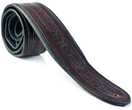 Uk Made Celtic Brown Leather Padded Banjo Strap 