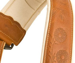 Tan Gibson Guitar Strap close-up